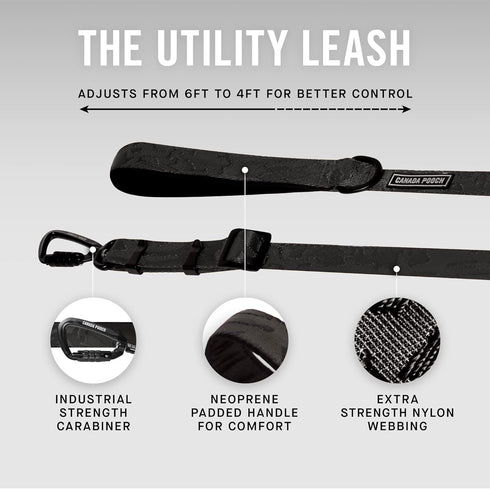 Canada Pooch Dog Utility Leash - Durable Nylon Heavy Duty with Neoprene Padded Handle, Adjustable 4ft to 6ft