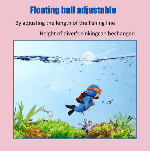 2-Pack Fish Tank Decorations, Cute Little Diver Ornaments with Float Ball for All Kinds of Fish