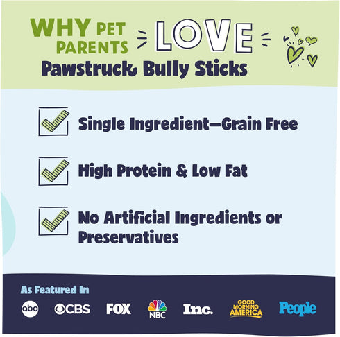 Pawstruck All-Natural 9" Bully Sticks for Dogs, Rawhide Free, Low Odor & Grain Free Dental Chew Treat, 1 lb. Bag