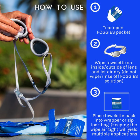 Foggies 6-Pack 2-in-1 Anti-Fog Towelettes | Lens Cleaner & Anti-Fog Wipe | Cleans and Defogs Goggles, Glasses & Masks |