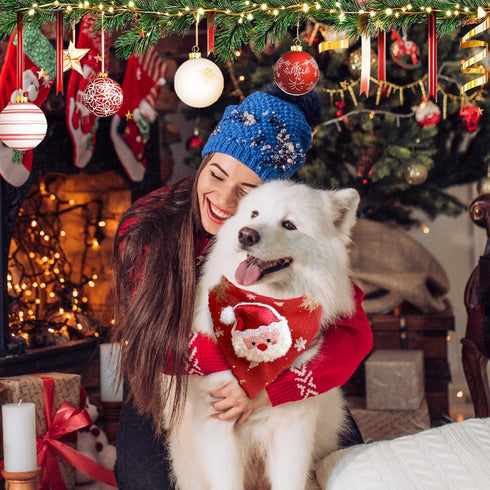 Christmas Dog Bandanas, Adjustable Pet Christmas Triangle Scarf Stylish Breathable Dog Bib with Buckle Design for Fall