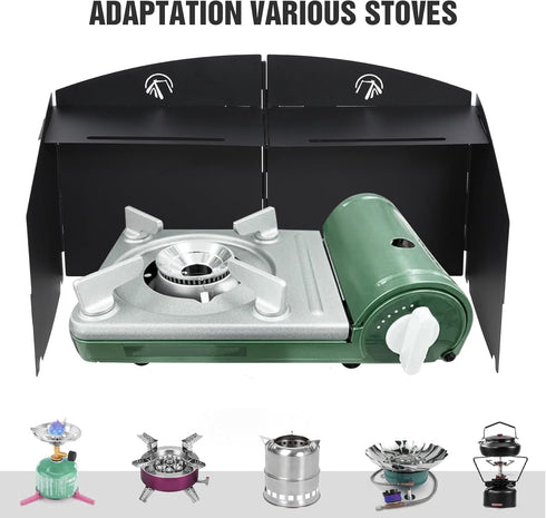 REDCAMP Folding Camping Stove Windscreen, Portable 4 Plates Iron Wind Blocker with Storage Bag for Cooking