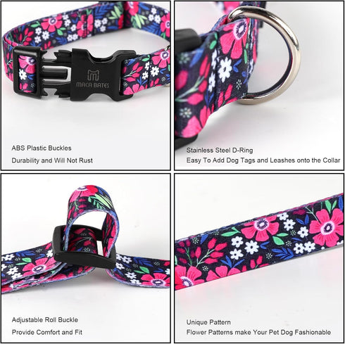 Maca Bates Designer Flower Dog Collar, Cute Spring Collars for Small Medium Large Puppies, Birthday Gift