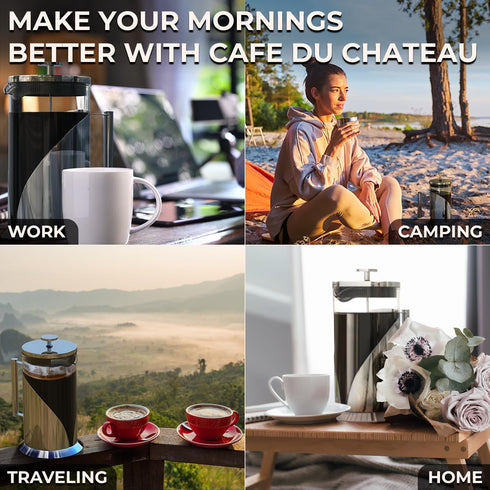 34 oz 4-Level Cafe Du Chateau Stainless Steel French Press Coffee Maker - Easy to Use Insulated Coffee Press