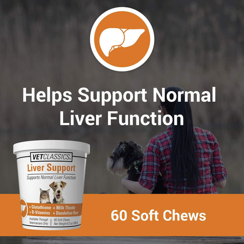 Vet Classics Liver Support Supplement for Dogs & Cats, 60 Soft Chews - B-Vitamins, Glutathione, Milk Thistle