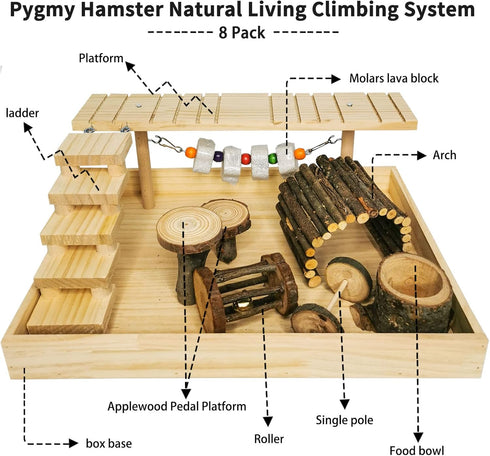Set Hamiledyi Dwarf Hamster Activity Playground Natural Wood Gerbil Climbing Platform Mice Living Gym System Syrian
