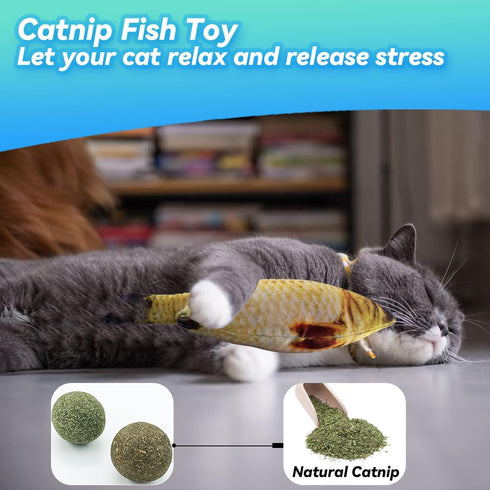 27 Packs Set, Cat Toys Combo Cat Catnip Fish and Ball Toy, Cat Bell Balls Crinkle Balls, Cat Spring Toys, Plush Mices