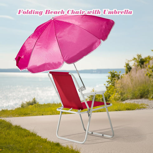 BIVVI 265 lbs 1Pcs) Portable Beach Chair with Umbrella for Adults, High Back Camping Armchair Folding Shade Sand Chair