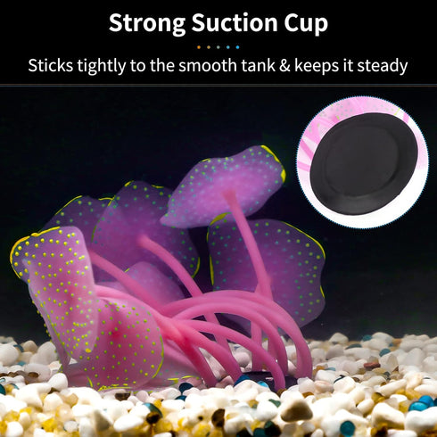 Uniclife Silicone Coral Plant Decorations, Glowing Artificial Ornament for Fish Tank, Yellow Ball Shape