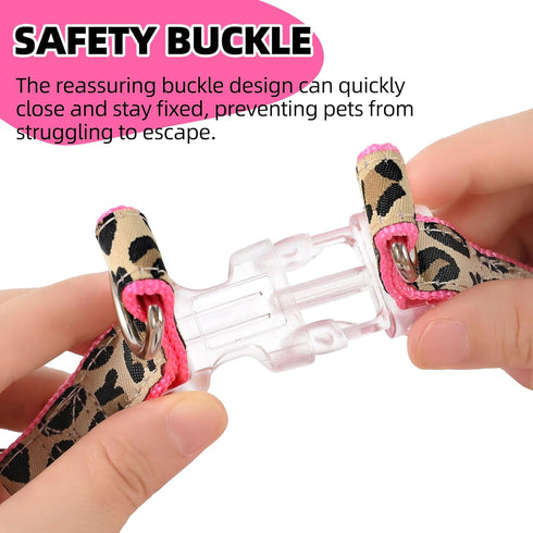 Mile High Life Leopard Dog Harness Collar Leash Set - Adjustable No Pull Halter for Small Breed Dogs (Pink, S)