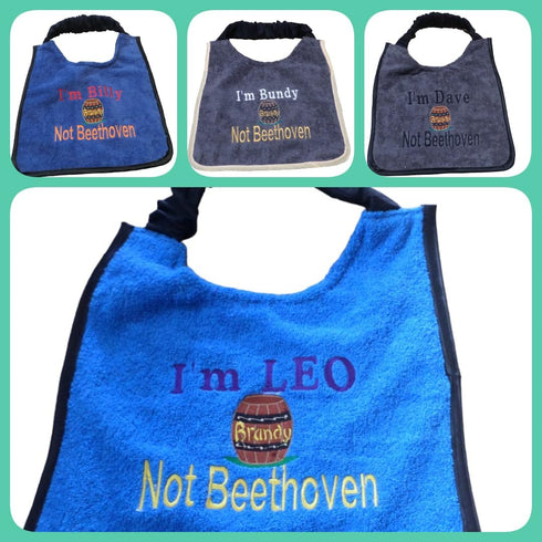 Unique Personalized Saint Bernard Bib with own Name and Brandy Barrel Embroidered Full Colour - Choose bib & Embroidery