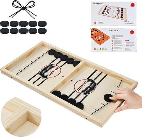 moopok Fast Sling Puck Game - Fast Action Super Foosball Table Desktop Battle Slingshot Wooden Air Hockey Board Game