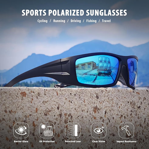 Polarized Sports Sunglasses for Men Women UV400 Protection Wrap Around Cycling Fishing Unbreakable Frame