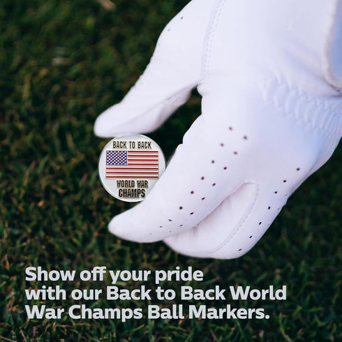 Back to Back World War Champs - Golf Ball Marker - Value Pack of 3 American Flag Golf Ball Markers - Magnetic Novelty America Golf Ball Markers - USA Golf Ball Markers - Lot of 3