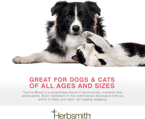 Herbsmith Taurine Boost Supplement for Dogs and Cats - Cardiac Support with CoQ10, Taurine, L-Carnitine - 75g