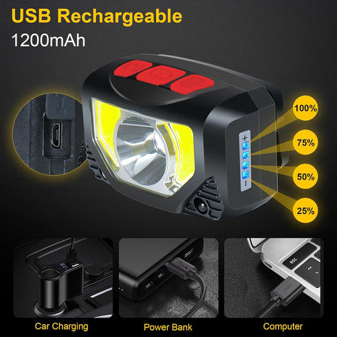LED Rechargeable Headlamp, 4 Pack Flashlight with Motion Sensor for Outdoor Camping, Biking, Running