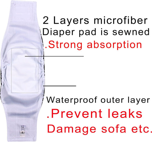 Reusable Dog Belly Bands for Male Dogs - 5 Pack Premium Washable Diapers, XS Size