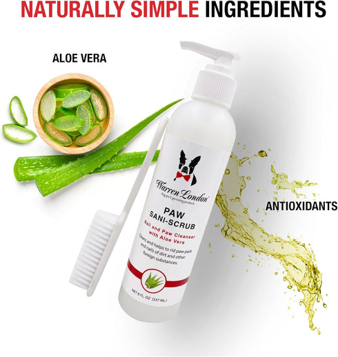 8 oz Warren London Paw Scrub Deep Cleaning Paw & Nail Cleanser with Aloe Vera Removes Dirt & Grime Includes Scrub Brush