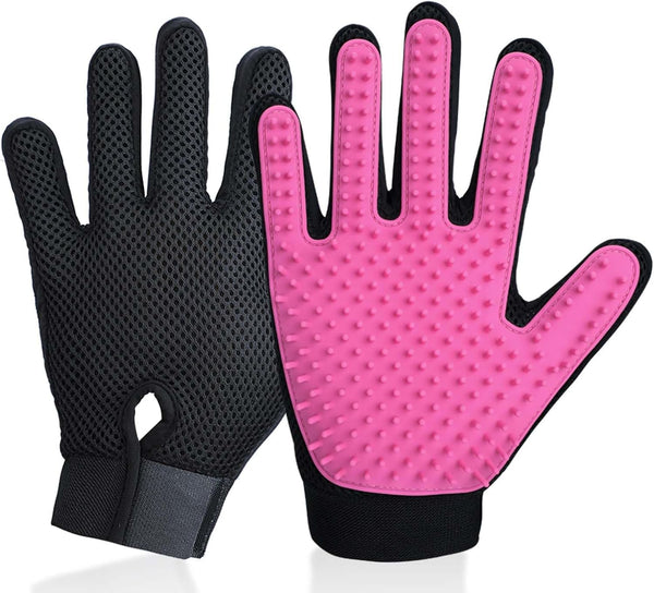 Upgrade Pet Grooming Gloves - Gentle Shedding Cat Brushes Mittens for Dogs, Cats, and Horses (1 Pair, Pink)