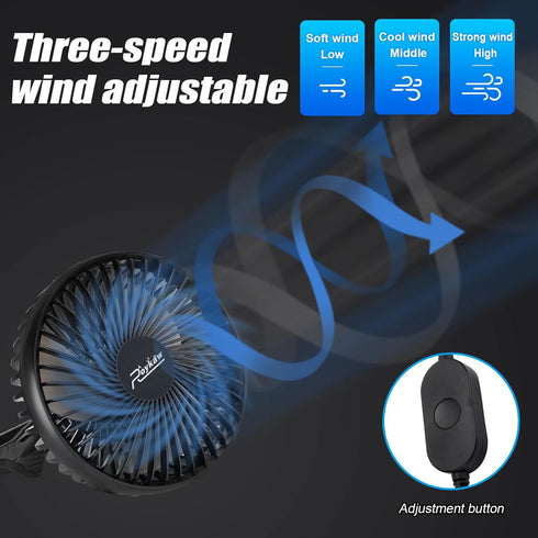 Roykaw Portable USB Powered Golf Cart Fan - Compatible with EZGO Club Car Yamaha Models, 3 Speed & 360° Rotation