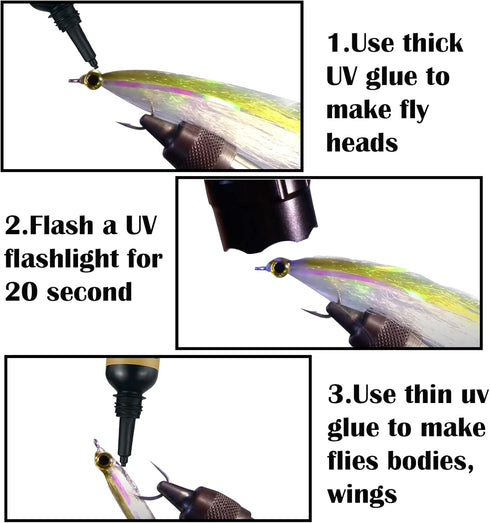 Riverruns UV Clear Glue Three Formula Thick, Thin, Super Flew +12 LED UV Power Light for Fly Tying
