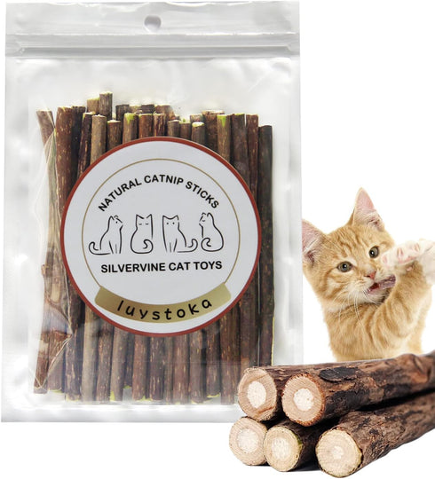 Silvervine Sticks for Cats, 30PCS Wooden Chew Toys, Matatabi Catnip Teething Toys for All Ages