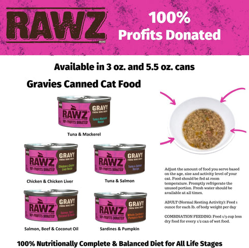 (3 (Pack 18), Rawz Natural Premium Minced Canned Cat Food in Gravy from Bone Broth - Made with Real Meat Ingredients No