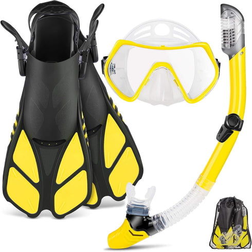 ZEEPORTE Mask Fin Snorkel Set, Travel Size Snorkeling Gear for Adults with Panoramic