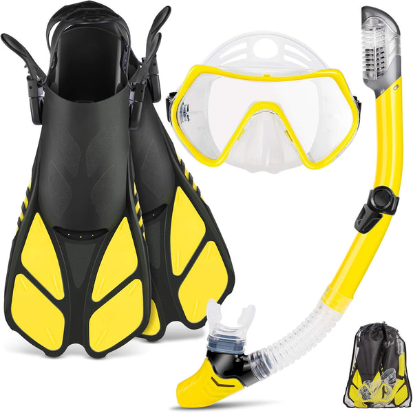 ZEEPORTE Mask Fin Snorkel Set, Travel Size Snorkeling Gear for Adults with Panoramic