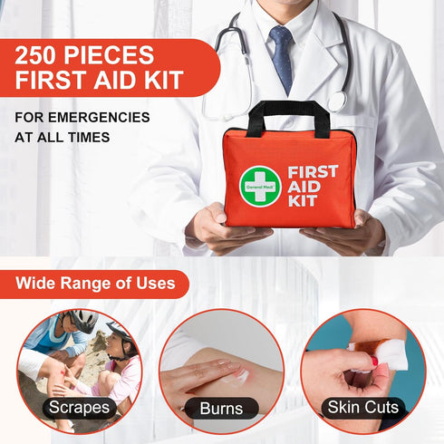 250 Pack,Scissors General Medi First Aid Kit, Piece Small First Aid Kit - Includes Emergency Foil Blanket, Instant Cold