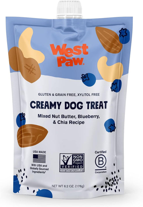 WEST PAW Creamy Treats Nut Butter, Blueberry, Chia Seed, 6.2 Oz