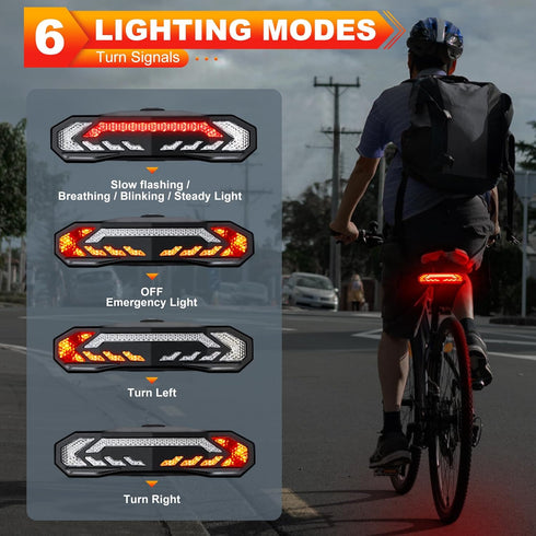 Smart Bike Tail Light with Turn Signals and Brake Light, Bike Alarm with Remote, Waterproof Bike Accessories