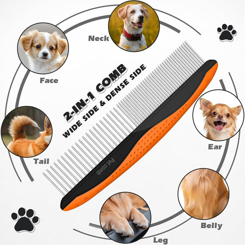 UGNEL 3PCS Pet Grooming Rake & Metal Comb & Flea Comb for Cats and Dogs, Double-Sided Dematting Tool, Extra-Wide