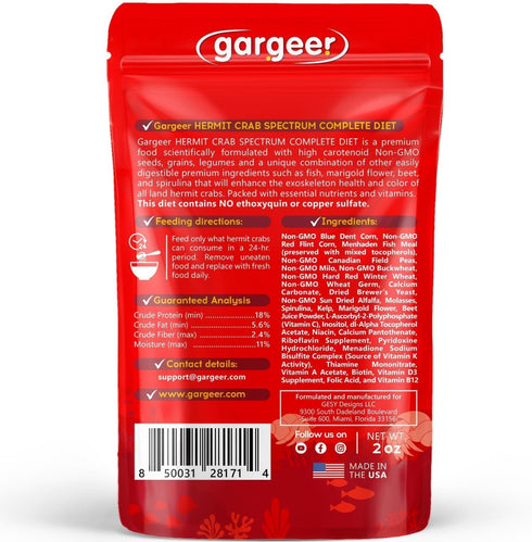 2oz Immune Gargeer Hermit Crab Spectrum Complete Diet. Easily Digested, Non-GMO Premium Ingredients Only. Strengthen