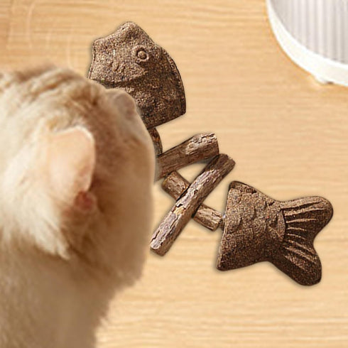 Generic Cat Teething Toy - Interactive Kitten Chew Toy for Indoor Outdoor Play, Fish Bone Wooden Teether | Relaxation