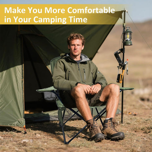 225lbs Backpacking, Folding Camping Chair with Cup Holder & Storage Bag, Capacity, Large Anti-Sink Feet, Breathable PE
