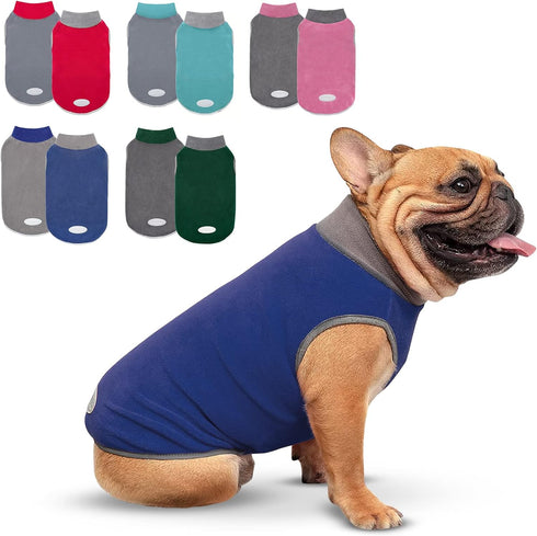 cyeollo 2 Pack Fleece Dog Sweater, Stretchy Pullover Soft Jacket with Reflective Stripe for Small Dogs Grey & Blue