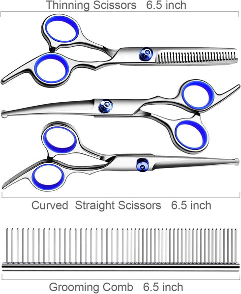 Professional Dog Grooming Scissors Kit, Titanium Coated 5 in 1 Grooming Shears for Dogs and Cats at Home