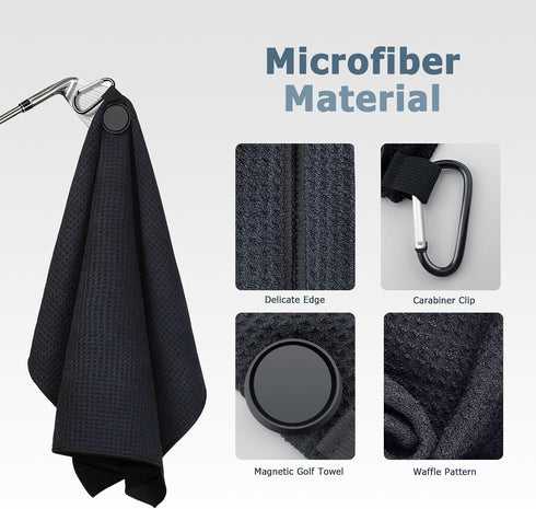 Magnetic Golf Towel - Exquisit Microfiber Waffle Black Towel Golf Accessories for Men & Women 20"x20"