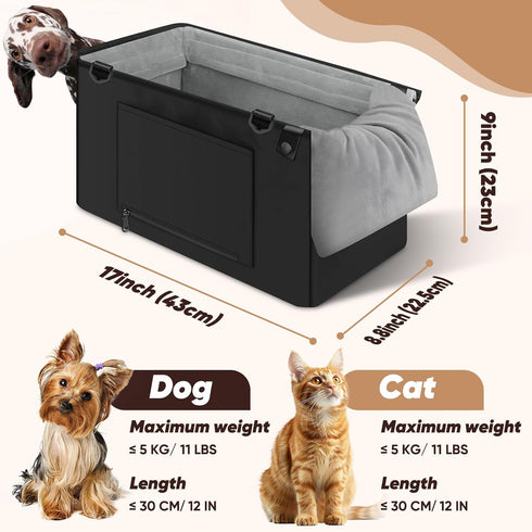 11lbs, QUMY Dog Car Seats for Small Dogs Up to Portable Center Console Dog Booster Seat, Multi-Purpose Puppy CarSeat