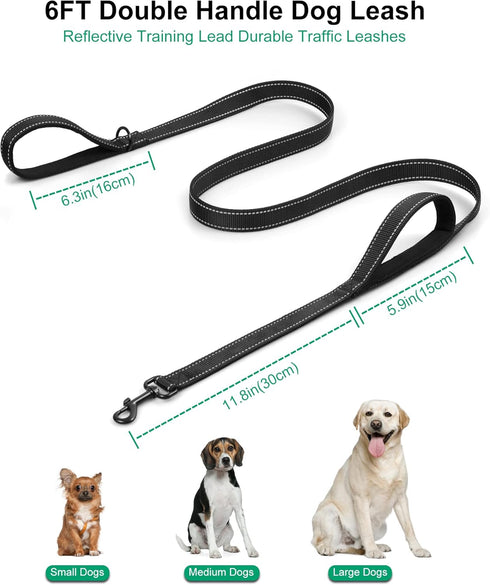 Dog Leash, Heavy Duty Double Handle, Reflective Training Lead for Large Breed Dogs, 5FT/6FT - Pink