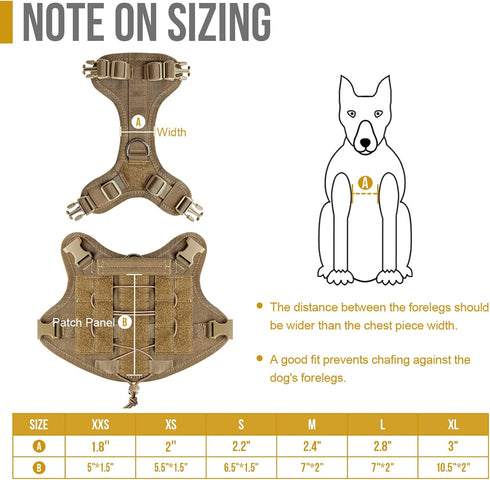 OneTigris Tactical Dog Harness with Handle, No-Pull Service Vest with Hook & Loop Panels (Coyote Brown, X-Large)