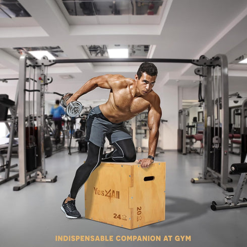 Yes4All 3-in-1 Wooden Plyo Box, 450 lbs Jump Box for Home Gym and Outdoor Workouts