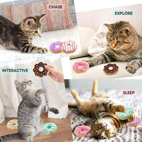 6 Pack Donut Catnip Toys, Interactive Pillows for Kittens, Chew Knickknack, Plush Plaything, 4 Inches