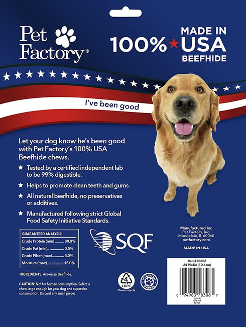 Pet Factory 100% USA Beefhide Knotted Bones Dog Chew Treats - 4" Natural Flavor, 24 Count/1 Pack