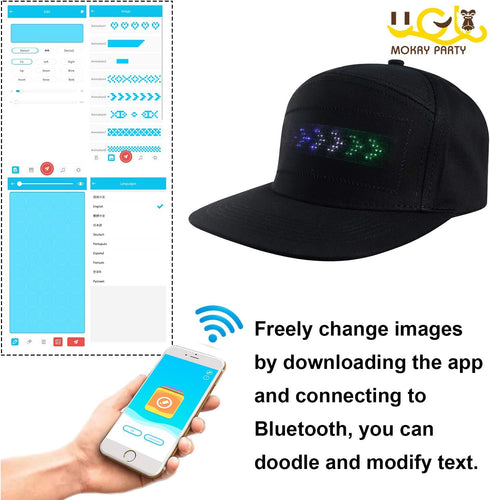 Funny LED Baseball Caps, Smart Hat with Display Screen, Bluetooth App Control, Adjustable Size, Mystery Black