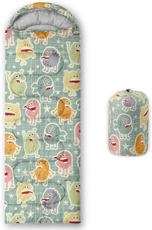 Kids Sleeping Bag for Boys and Girls - Monster Alien Print, Lightweight Warm Portable Waterproof Sleeping Bag