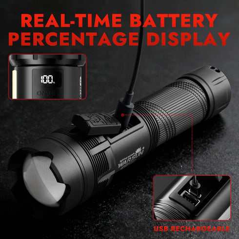(XF126) WARSUN Multi-Function Zoom Flashlight - Aluminum, Long Range Beam, USB-C Rechargeable