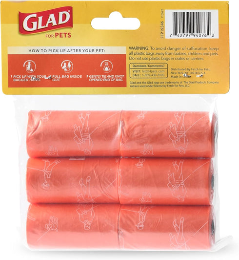 6 90 Count Glad for Pets Heavy Duty Dog Poop Bags, Leak Resistant Dog Waste Bags with Fun Print for Easy Cleanup on