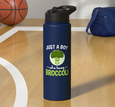 Just A Boy Who Loves Broccoli 16 oz Broccoli Lover's Stainless Steel Insulated Water Bottle - - Green
